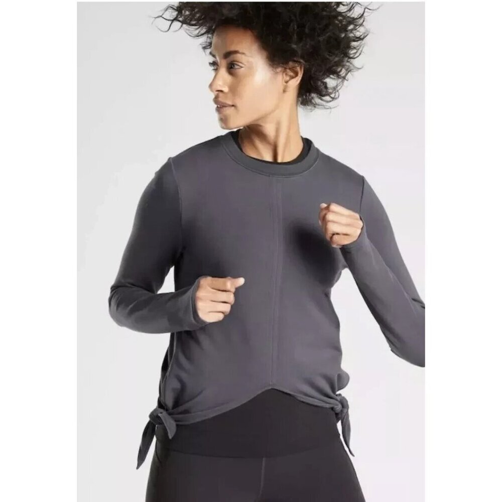 Athleta Gray Nirvana Side Tie Samsara Sweatshirt Size S Stretch Smokey Gray